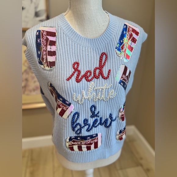 New! QUEEN OF SPARKLES Set! Red, White and Brew Scattered Sequin Beer Cans - Picture 5 of 14